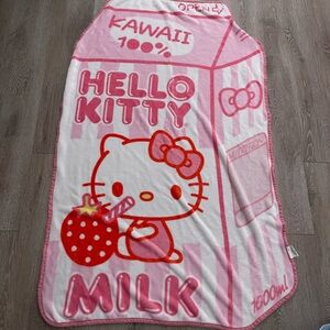 Kawaii Hello Kitty pink strawberry milk carton throw blanket